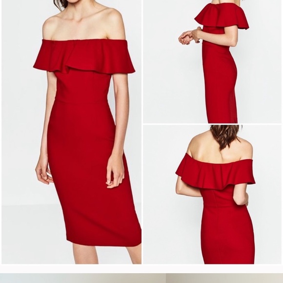 Zara Ruffled Bardot Dress - Picture 2 of 4